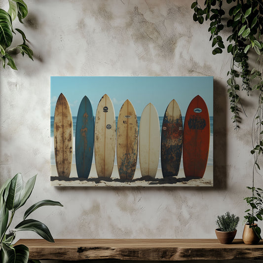 Vintage Surfboards on the Beach