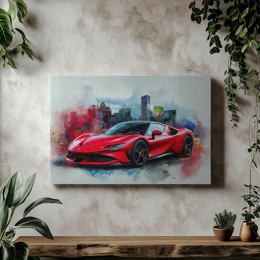 Ferrari SF90 Watercolor Style