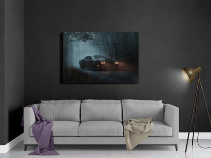 Dodge Challenger Foggy Forest