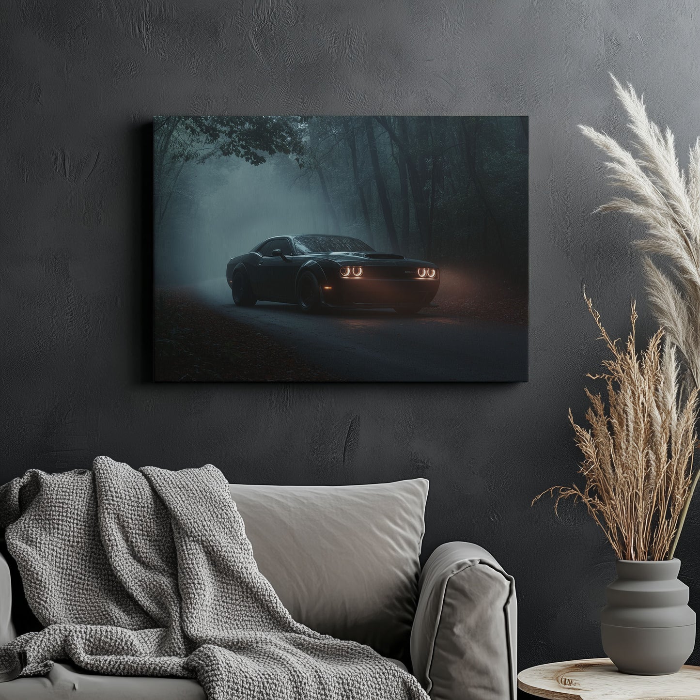 Dodge Challenger Foggy Forest