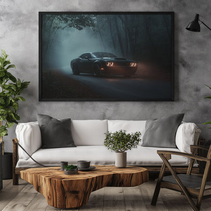 Dodge Challenger Foggy Forest