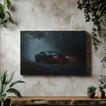 Dodge Challenger Foggy Forest